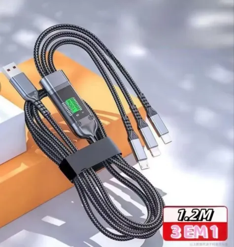 Cabo de carregamento de liga em Zinco 3 em 1 100W 1,20mts
