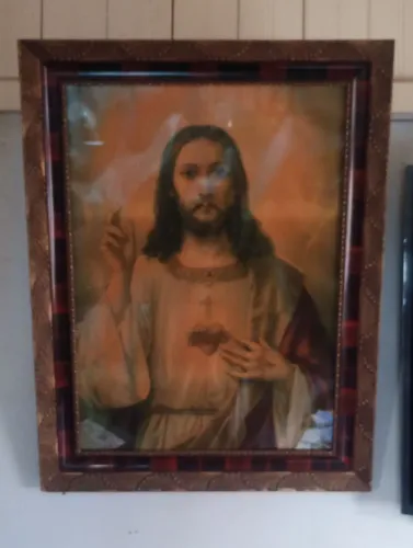 Quadro religioso em madeira com imagem de Jesus