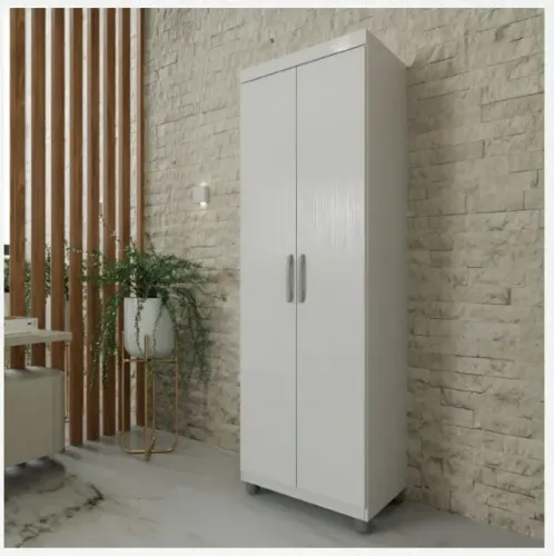 Multiuso Zaqueu 2 Portas Com 4 Prateleiras Internas Cor Branco Branco - Entregamos Montado