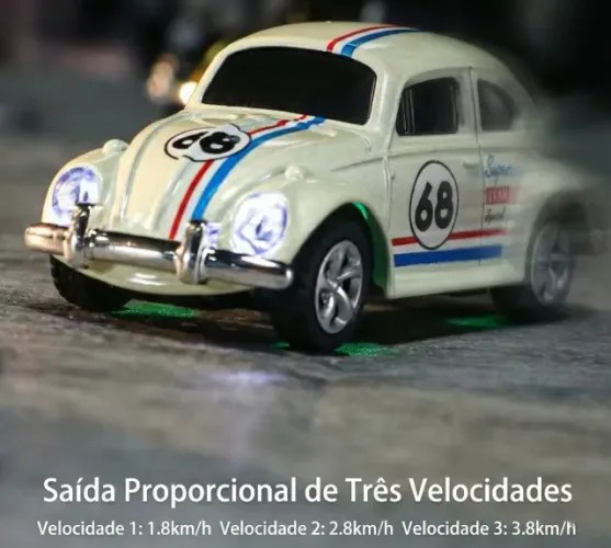Carrinho de controle remoto mini fusca com luz de led frente, trás e embaixo. com controle