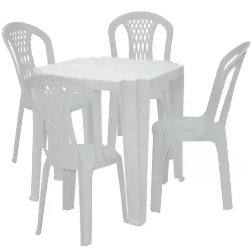 Conjunto de 4 Cadeiras Laguna e 1 Mesa Noronha em Polipropileno Branco Tramontina
