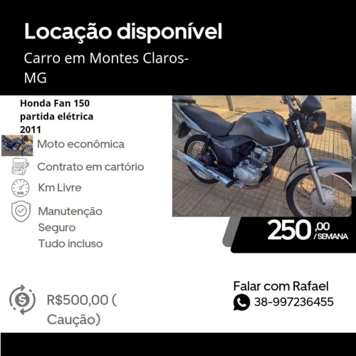 "Alugo moto para motorista de aplicativo Uber, 99, indriver"