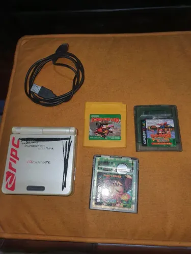 GBA SP edição raríssima ripcurl e Lote de Jogos de Game Boy - Donkey Kong Land originais