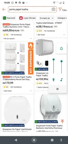 Porta papel toalha e porta sabonete três unidades de cada