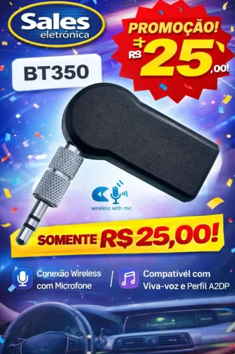 Receptor Adaptador Bluetooth P2 Áudio Carro BT350