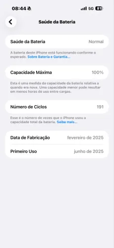iPhone 16 Pro Max 1TB 100% Bateria 191 ciclo apenas 