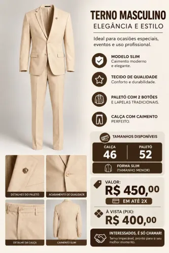 Terno slim cor areia/bege