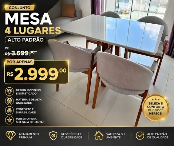 CONJUNTO MESA 4 LUGARES ALTO PADRÃO 