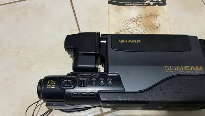 Filmadora câmera antiga Sharp relíquia antiguidade decoração DEFEITO