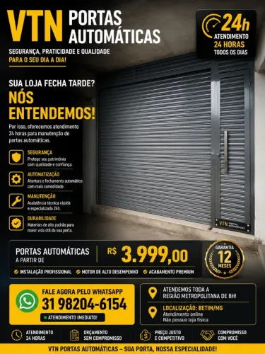 Porta automática com garantia de 12 meses 
