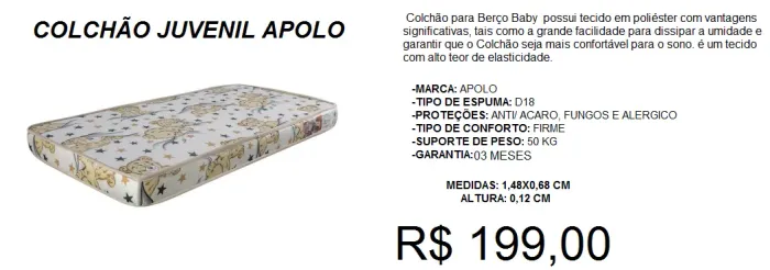 Colchão juvenil A pronta entrega