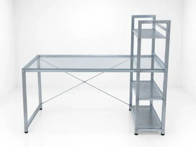 Mesa Industrial de Metal e Vidro com Prateleiras - R$ 200