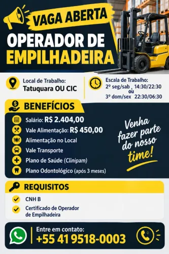 VAGA OPERADOR DE EMPILHADEIRA