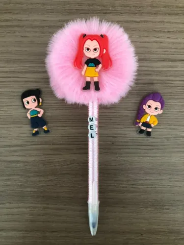 Caneta pompom de personagens com seu nome!