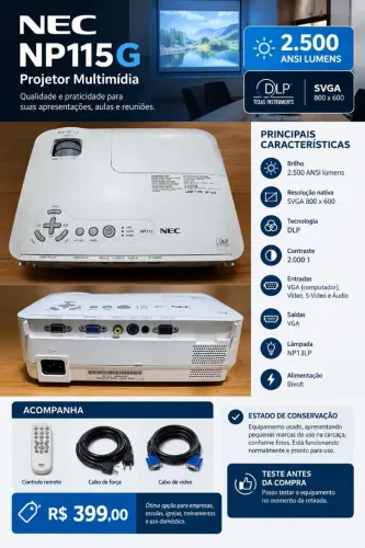 Projetor NEC NP115G Profissional 2500 ANSI Lumens - Completo