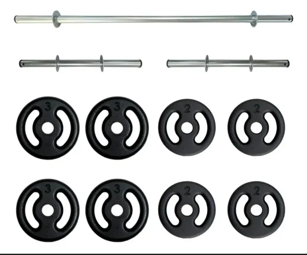 Kit 20 kg de anilhas com barras e halteres 40 cm preto