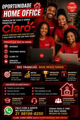 Trabalhe de casa vendendo produtos da Claro! Home Office somente RJ