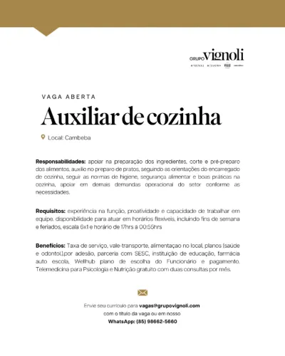 Auxiliar de cozinha - Loja Vignoli - Cambeba
