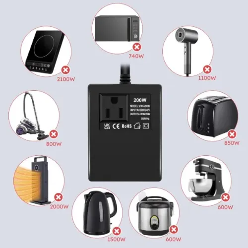 Transformador conversor de tensão redutor de 200 W (plugue do Reino Unido) 220 V/240 V par