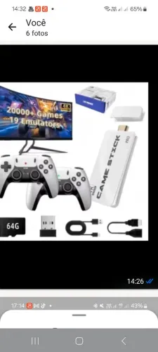 GAMERSTICK RETRÔ M15 PRO 4K LANÇAMENTO 64GB 20.000 jogos Retrô clássicos 2 controles sem f