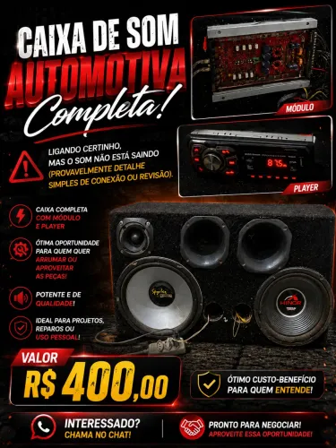 Caixa de Som Automotiva Completa (Módulo + Player + Caixa)