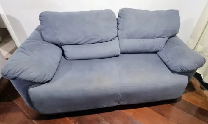 Sofá 2 Lugares Suede Azul ? Espuma Firme