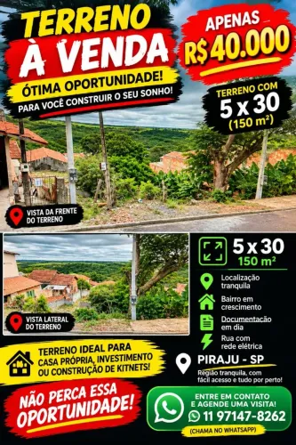 ? TERRENO 5x30 EM PIRAJU-SP | 150m² | R$45 MIL | VENDA RÁPIDA