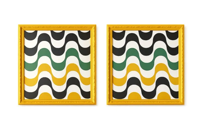 Par de Quadros Decorativos Abstratos com Moldura Amarelo Dourada