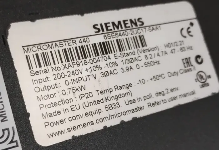 Inversor de frequência Siemens Micromaster 440