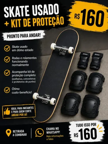 ? Skate Usado + Kit de Proteção - R$ 160,00