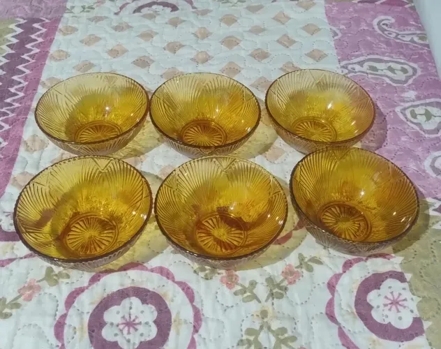 RARIDADE 6 potes d sobremesa âmbar DURALEX trabalhado