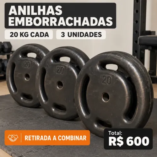 KIT 3 Anilhas Emborrachadas 20kg - 60kg