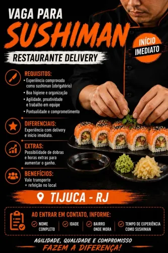 Vaga para Sushimam Tijuca