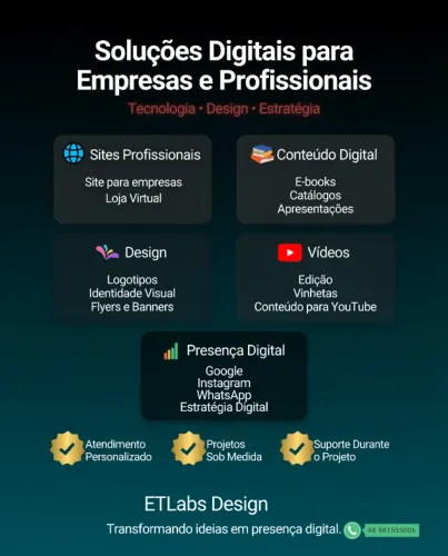 Criação de Sites, Logotipos, Vídeos e Gestão de Redes Sociais.