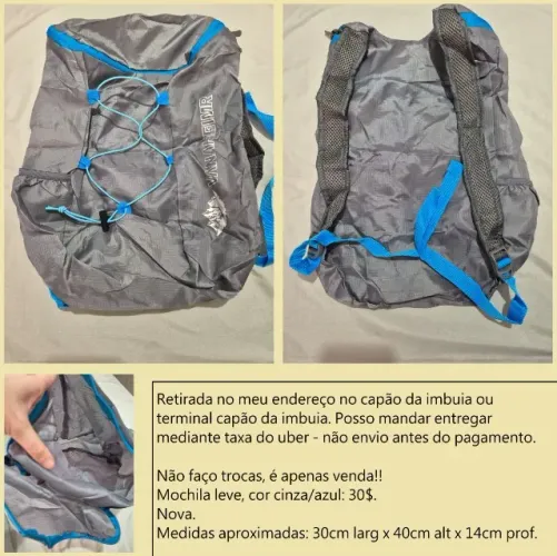 Mochila leve cinza nova