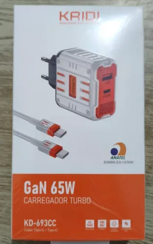 CARREGADOR 65W TURBO KAIDI ORIGINAL LACRADO