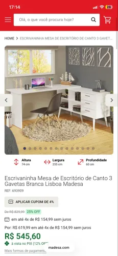 Mesa em L + coletor de pó + luminária