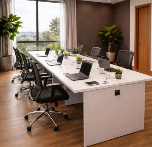 ESTACAO DE TRABALHO BRANCO COM DIVISORIA 6 pessoas LOJA IKONOFFICE 