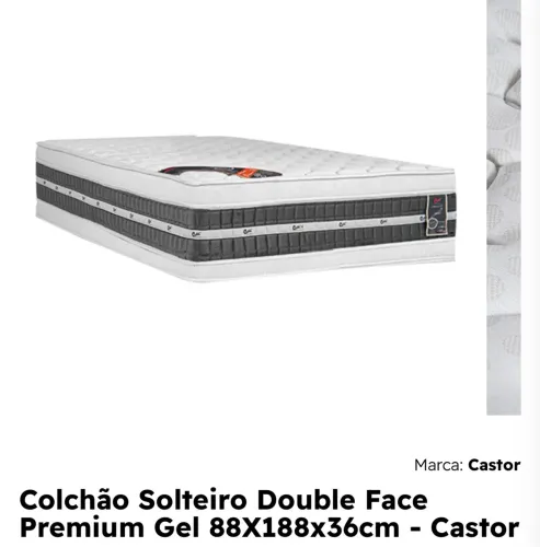 Colchão Solteiro Double Face Premium Gel 88X188x36cm da Castor