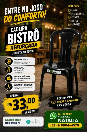 CADEIRA PLÁSTICA BISTRÔ 182 KG PRETA- MARCA DUO