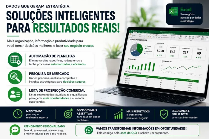 Automação de Planilhas", "Pesquisa de Mercado" "Lista de Prospecção Comercial".