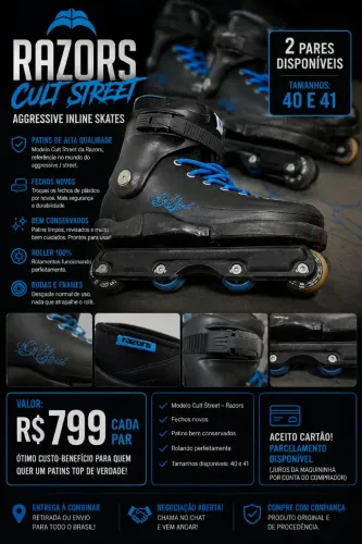 PATINS RAZORS CULT STREET - TAMANHO 42 EU