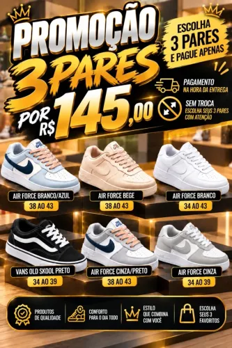 Kit 3 Pares de Tênis Casual por R$ 145 | Promoção