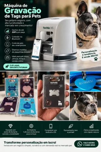 Máquina Gravadora Tags Pet MyFamily Techla XS + 80 Tags
