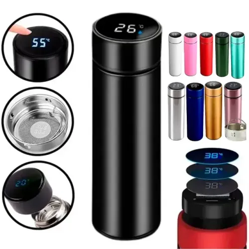Garrafa Térmica 500ml Com Visor de Temperatura Inteligente Touch Termômetro Digital
