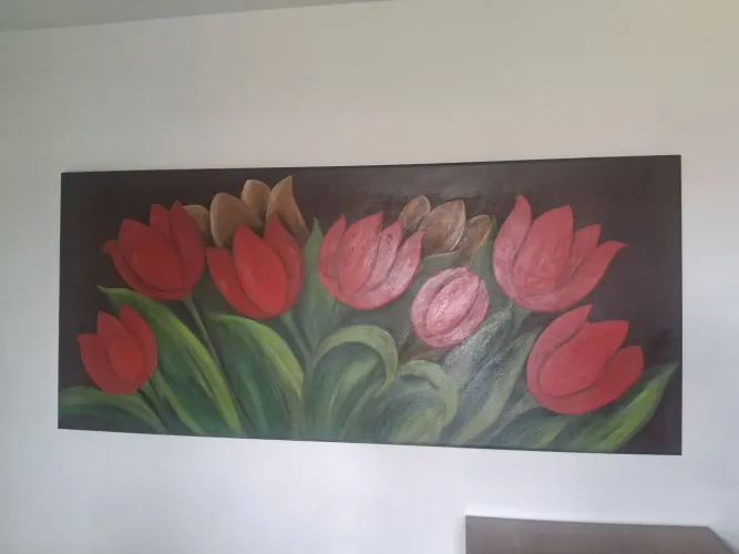 Quadro, tela pintura 170cm X 75 cm flores tulipas