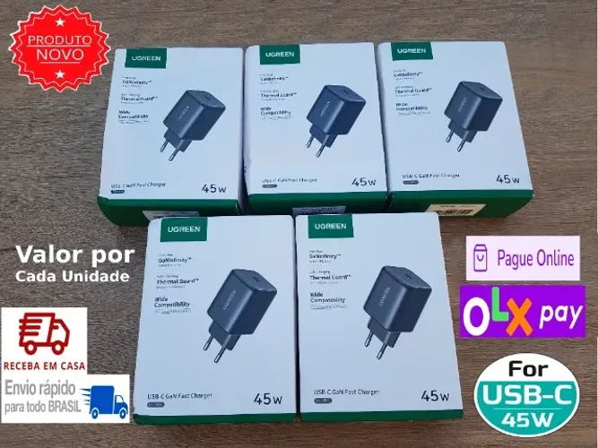 Ugreen 45W GaN Carregador para Galaxy A56/A57/S24/25/26/Plus/Ultra iPhone 16/17/18/Pro/Max
