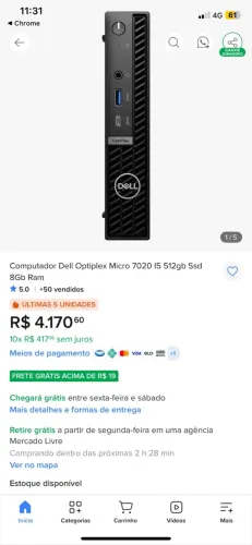 Mini pc Optiplex 7020 | 16 GB DDR5 | SSD 500 GB| Core i5