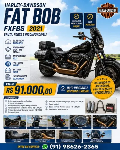 Fat bob impecável, 2021, com vários acessórios, revisada(sem acessórios, faço fipe).