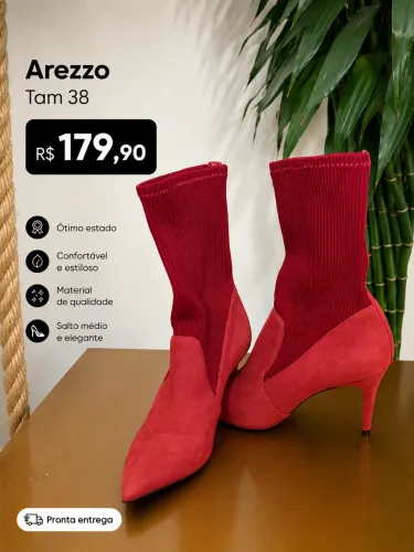 Bota Meia Arezzo Vermelha Salto Fino Tam 38 Elegante Original
